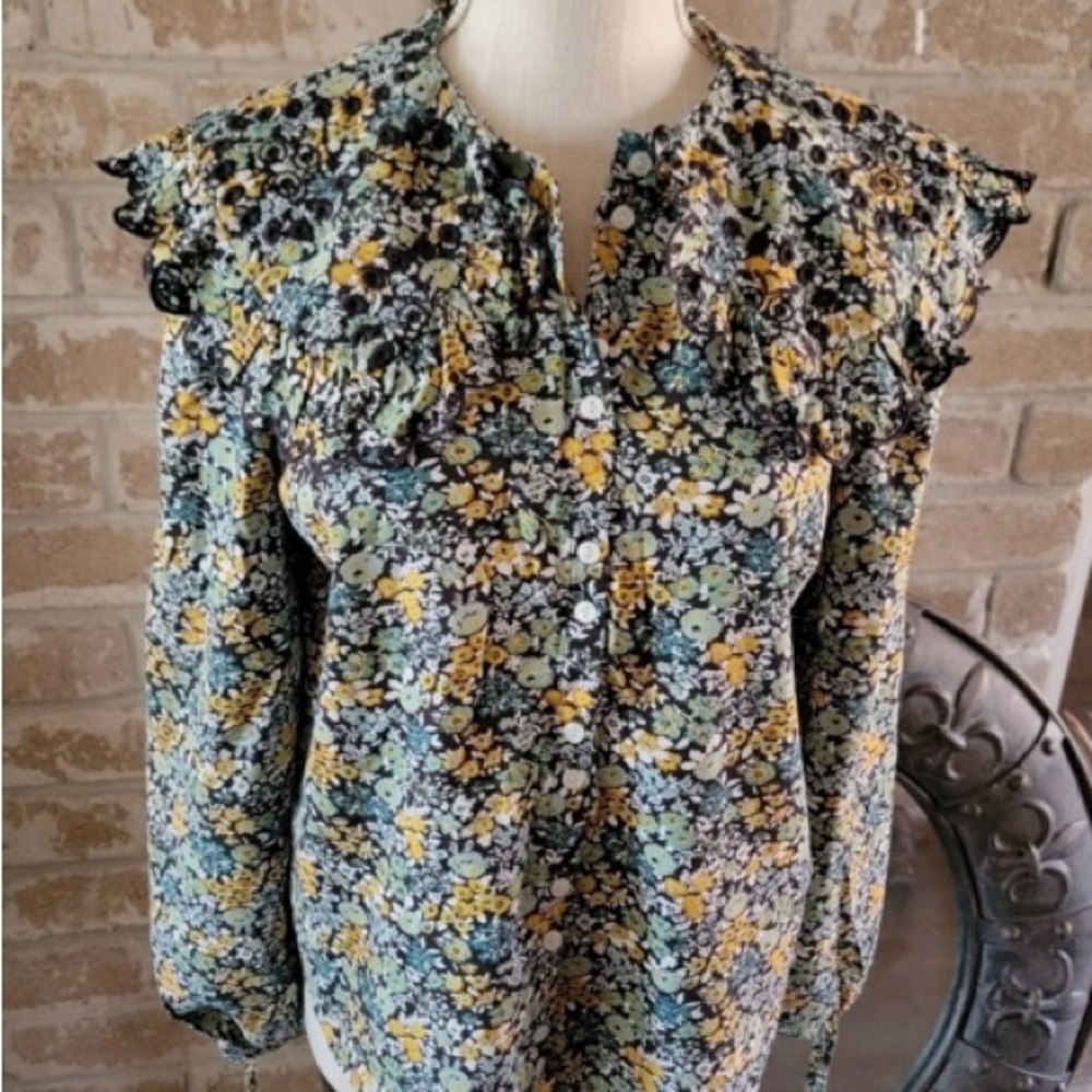 Universal Thread Blue Brown Ruffled Bib Collar Bl… - image 1